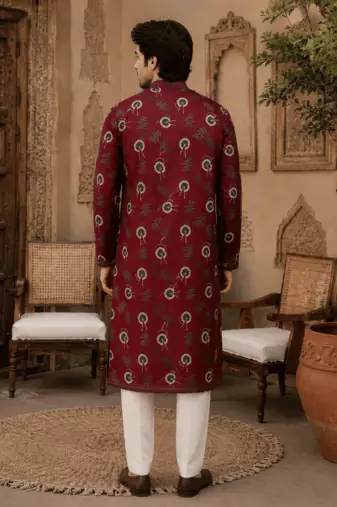  maroon printed  ethnic kurta