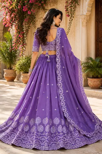 blue silk lehenga choli - free size 