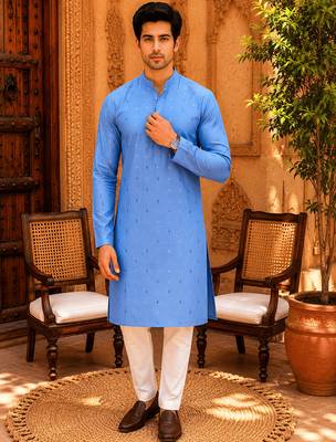 Sky blue ethnic printed kurta 1