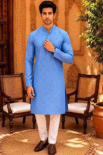 Sky blue ethnic printed kurta