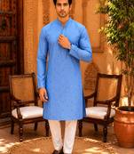 Sky blue ethnic printed kurta