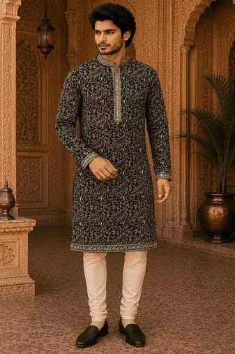  black embroidered  kurta  (with inner lining)