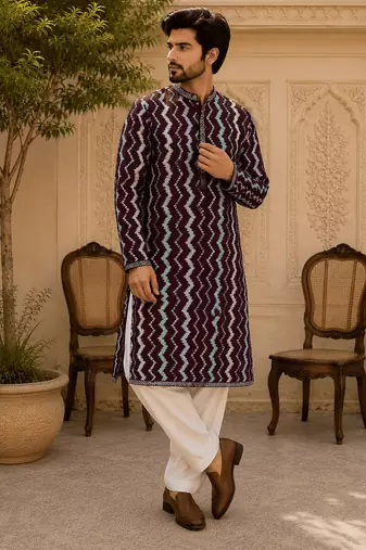  maroon zigzag printed  kurta
