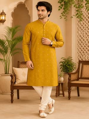 Yellow ethnic printed kurta 1