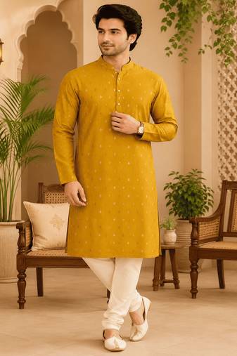Yellow ethnic printed kurta