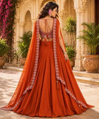 orange silk lehenga choli - free size  3