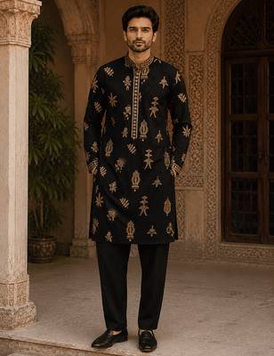  black gold motif embroidered kurta  with inner lining 3