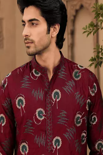  maroon printed  ethnic kurta