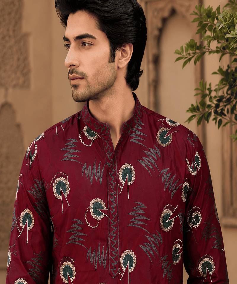  maroon printed  ethnic kurta