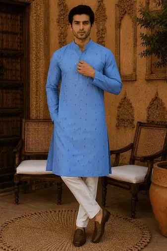 Sky blue ethnic printed kurta
