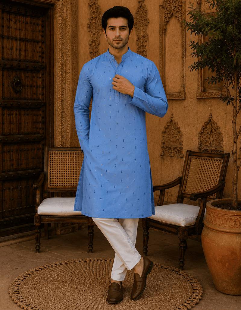 Sky blue ethnic printed kurta