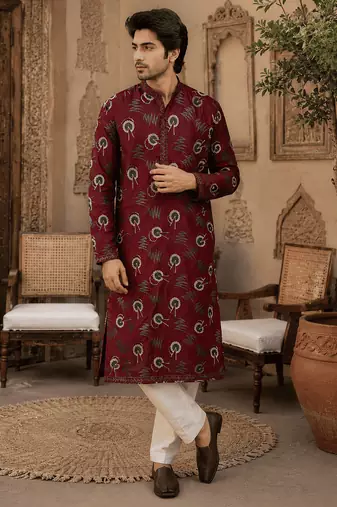  maroon printed  ethnic kurta