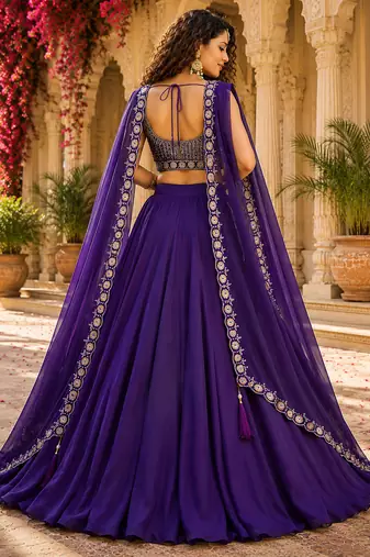 blue silk lehenga choli - free size 