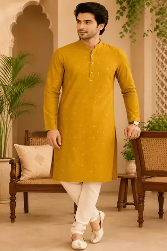 Yellow ethnic printed kurta