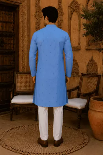 Sky blue ethnic printed kurta