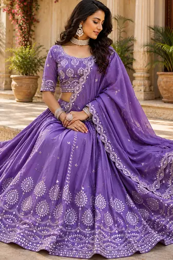 blue silk lehenga choli - free size 