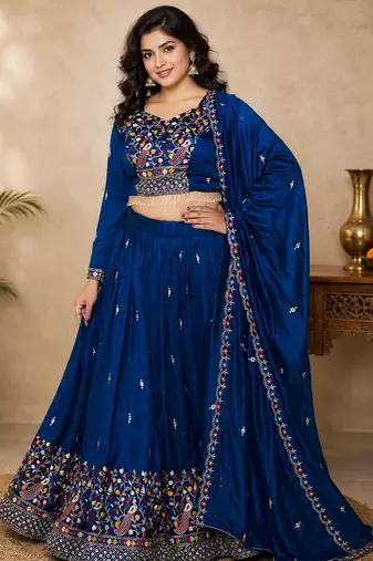 blue silk lehenga choli - free size 