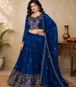 blue silk lehenga choli - free size 