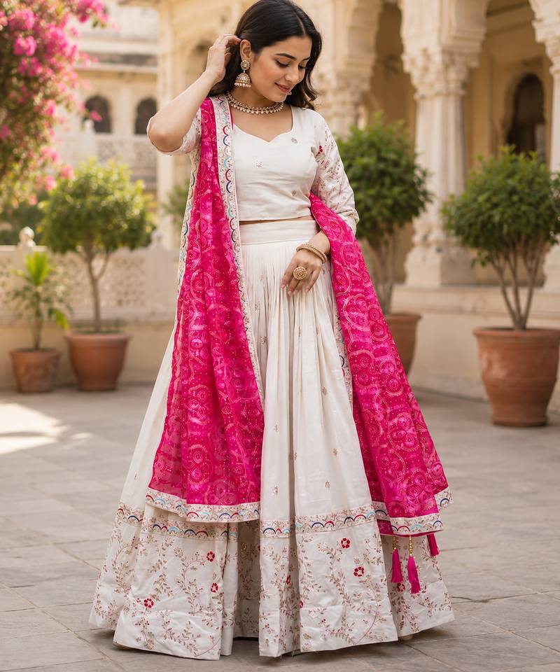cream tissue lehenga choli - free size 