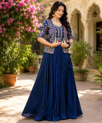 navy-blue silk lehenga choli - free size  1