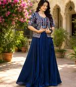 navy-blue silk lehenga choli - free size 