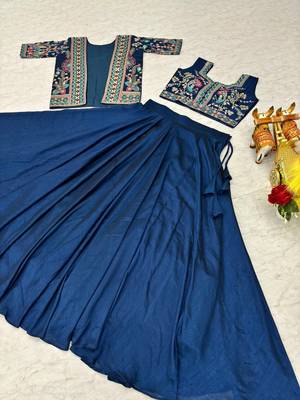 navy-blue silk lehenga choli - free size  2