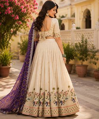 cream georgette lehenga choli - free size  1