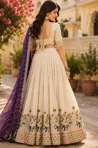 cream georgette lehenga choli - free size 