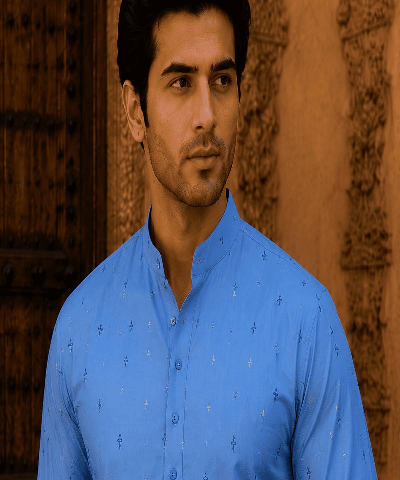 Sky blue ethnic printed kurta