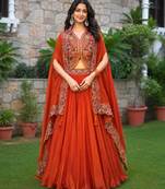 orange silk lehenga choli - free size 