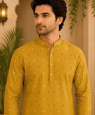 Yellow ethnic printed kurta 4