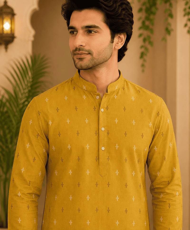 Yellow ethnic printed kurta
