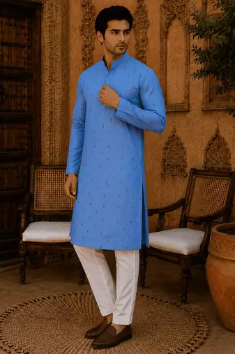 Sky blue ethnic printed kurta
