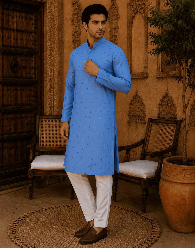Sky blue ethnic printed kurta
