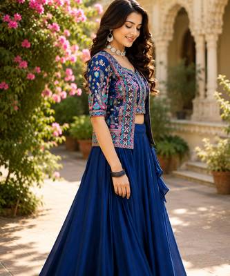 navy-blue silk lehenga choli - free size  3