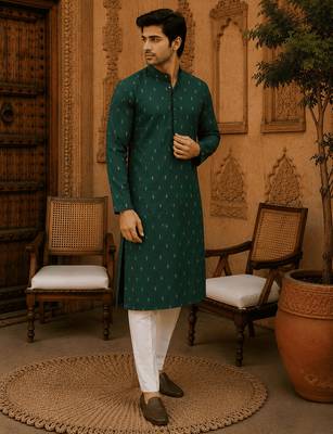 Green ethnic printed kurta 5