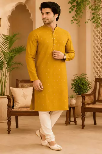 Yellow ethnic printed kurta