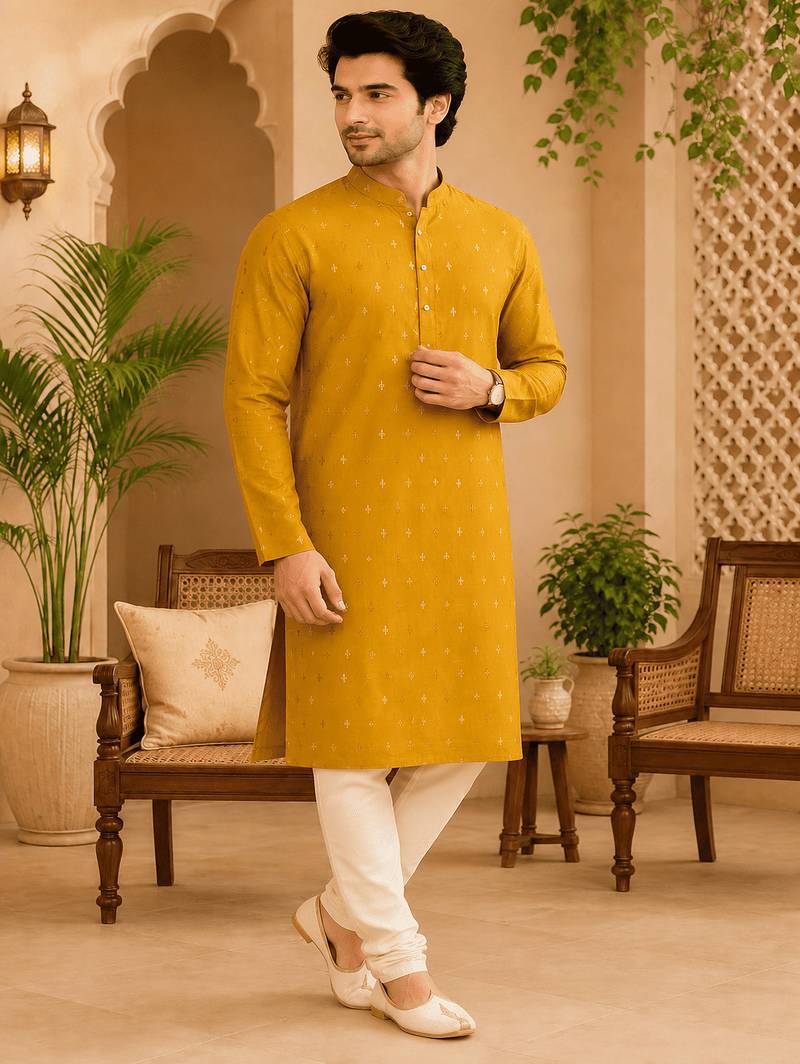 Yellow ethnic printed kurta