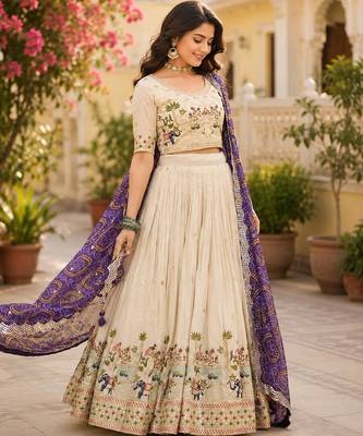 cream georgette lehenga choli - free size  2