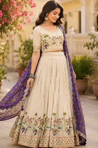 cream georgette lehenga choli - free size 