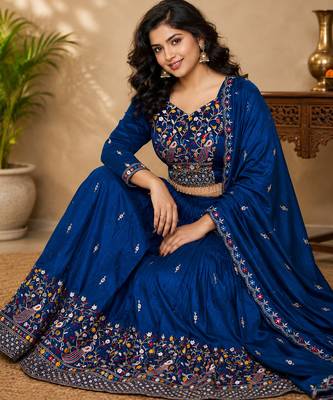 blue silk lehenga choli - free size  2