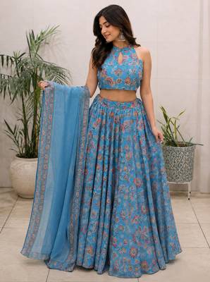 blue organza lehenga choli - free size  1