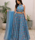 blue organza lehenga choli - free size 