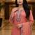 Peach embroidered silk blend free size stiched kurta palazzo set with dupatta for women