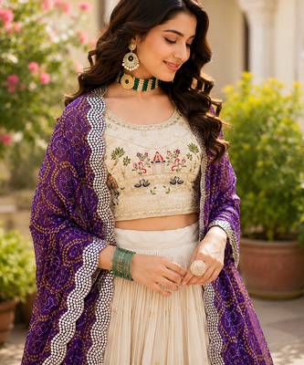 cream georgette lehenga choli - free size  3
