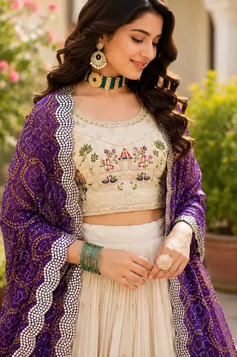 cream georgette lehenga choli - free size 
