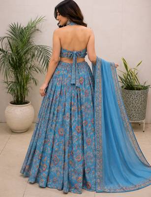 blue organza lehenga choli - free size  2