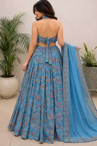 blue organza lehenga choli - free size 
