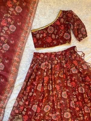 red georgette lehenga choli - free size  1