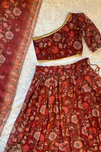 red georgette lehenga choli - free size 